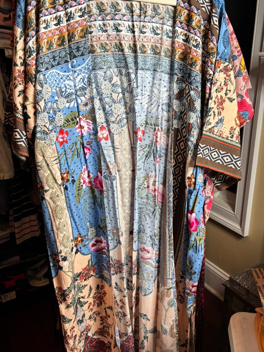 Floral Patchwork Long Kimono Duster - Pink Multi - Picture 4 of 4